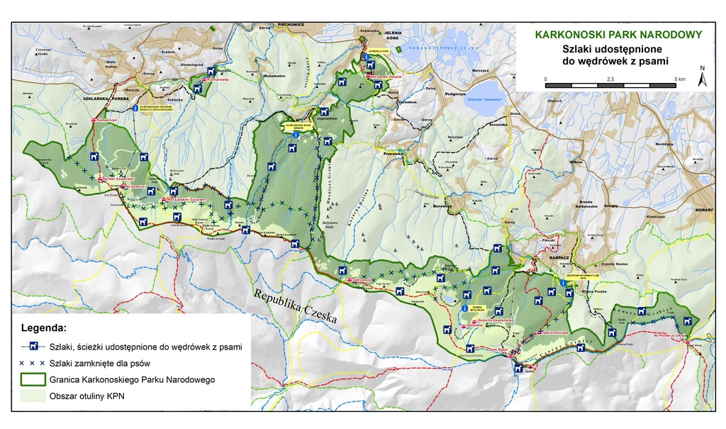 Można wędrować z psami - Karkonoski Park Narodowy opublikował mapę na której oznaczono szlaki, którymi można wędrować z psami